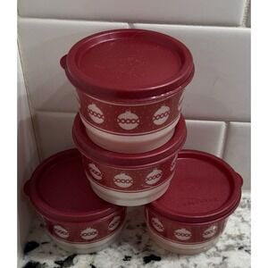Tupperware Snack‎ Cups Set of 4 Containers Item# 1229-13 Christmas Ornaments